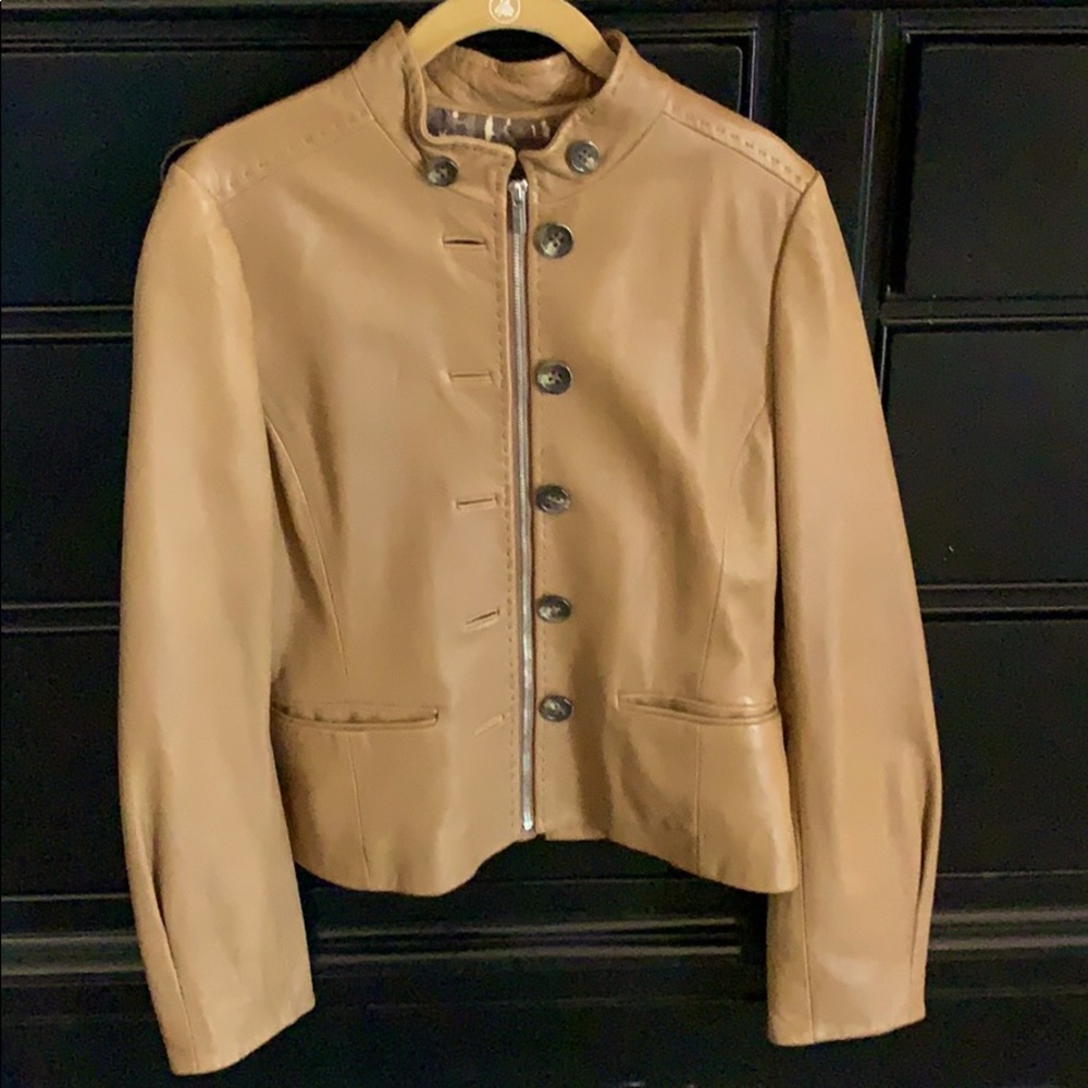BCBG Maxazria camel leather jacket, small